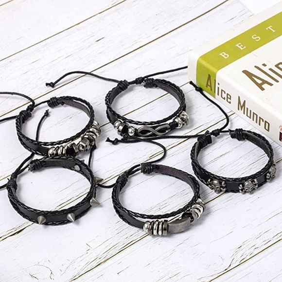 5 Pcs Set Punk Rock Infinity Skull Braided Leather Rope Bracelets - Picture 5 of 14